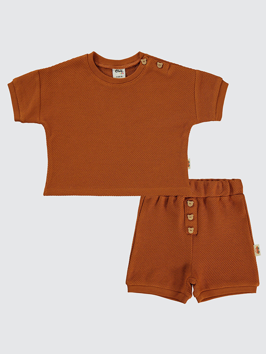 Kahverengi Baby Erkek Bebek Şortlu Takım 6-18 Ay Tarçın
