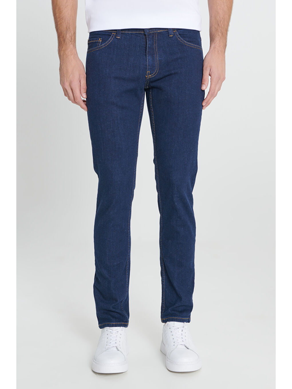 Erkek Koyu Lacivert Slim Fit Dar Kesim 5 Cep Esnek Denim Jean Pantolon