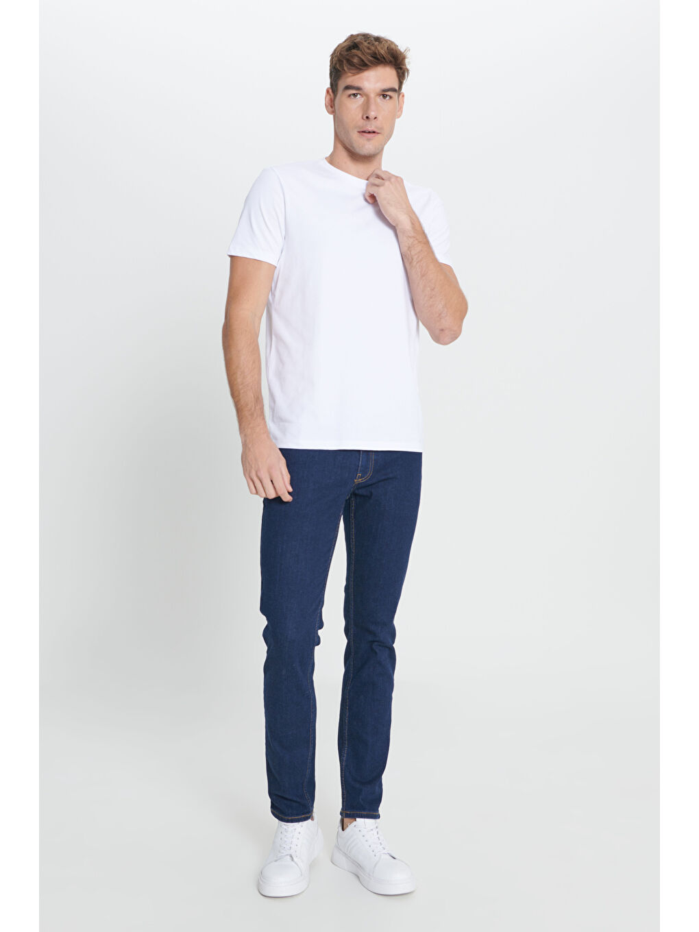 Erkek Koyu Lacivert Slim Fit Dar Kesim 5 Cep Esnek Denim Jean Pantolon-2