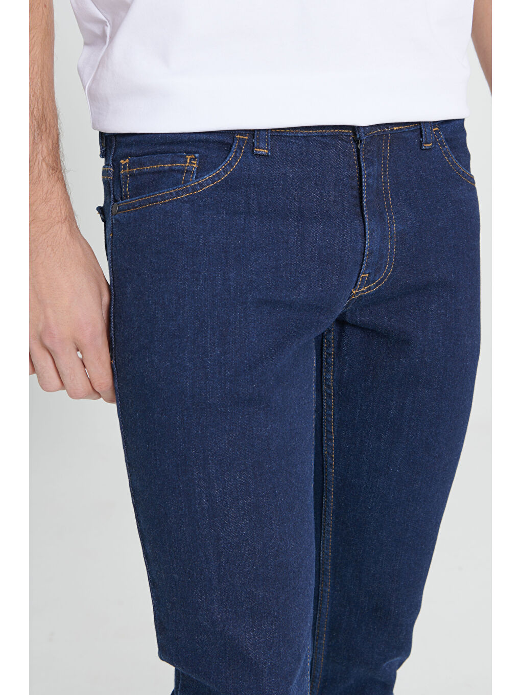 Erkek Koyu Lacivert Slim Fit Dar Kesim 5 Cep Esnek Denim Jean Pantolon-4