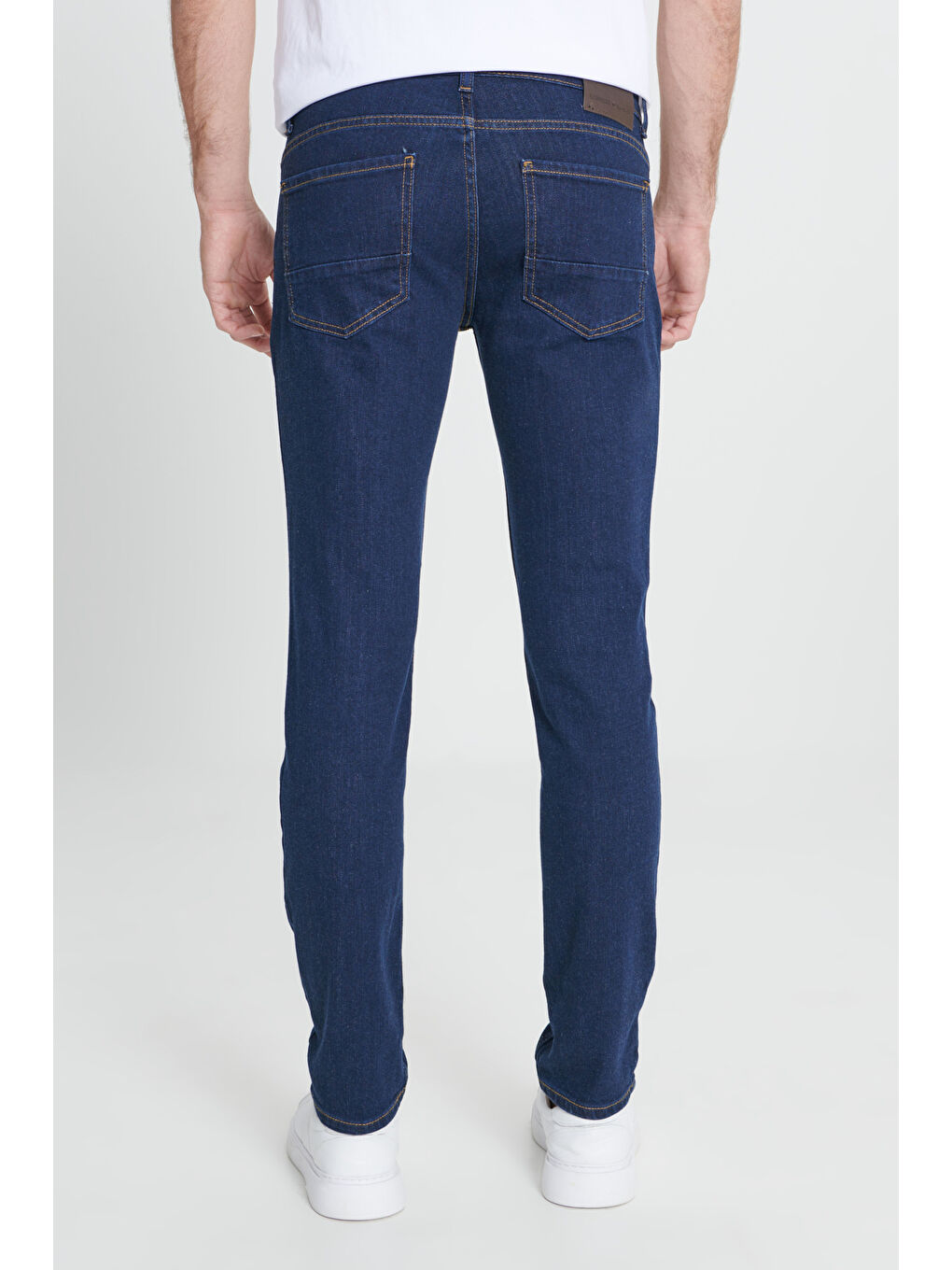 Erkek Koyu Lacivert Slim Fit Dar Kesim 5 Cep Esnek Denim Jean Pantolon-5