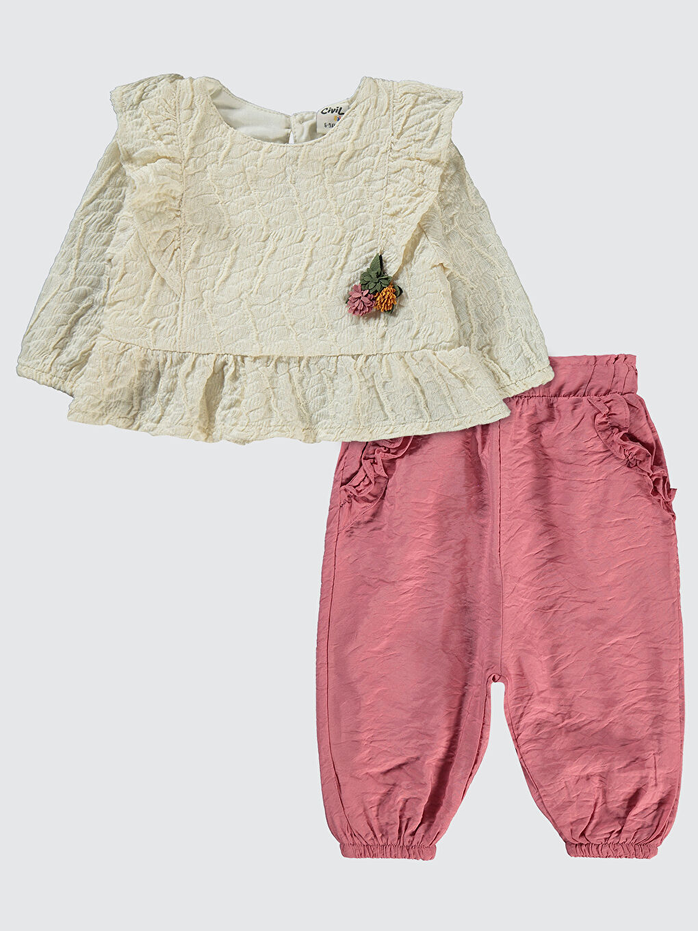 Baby Kız Bebek Takım 6-18 Ay Ekru-Gülkurusu