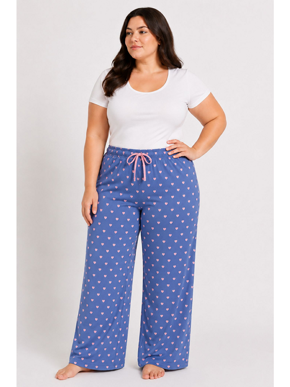 Gri Kadın Büyük Beden Desenli Viskon Düz Paça Battal Pijama Altı