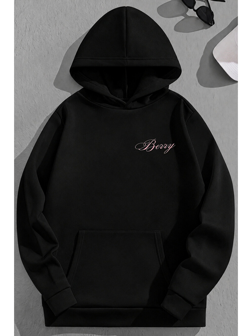 Unisex 3 İplik Pamuklu Siyah Berryracing Baskı Bol Kalıp Sweatshirt Hoodie-1