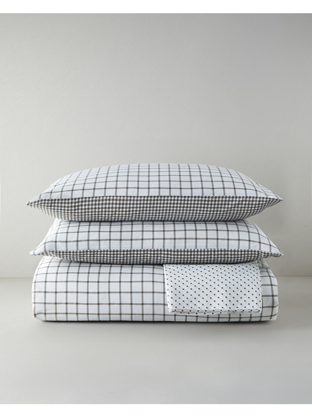 Simple Checks Kolay Ütülenir Çift Kişilik Nevresim Takımı 200x220 cm Kahverengi