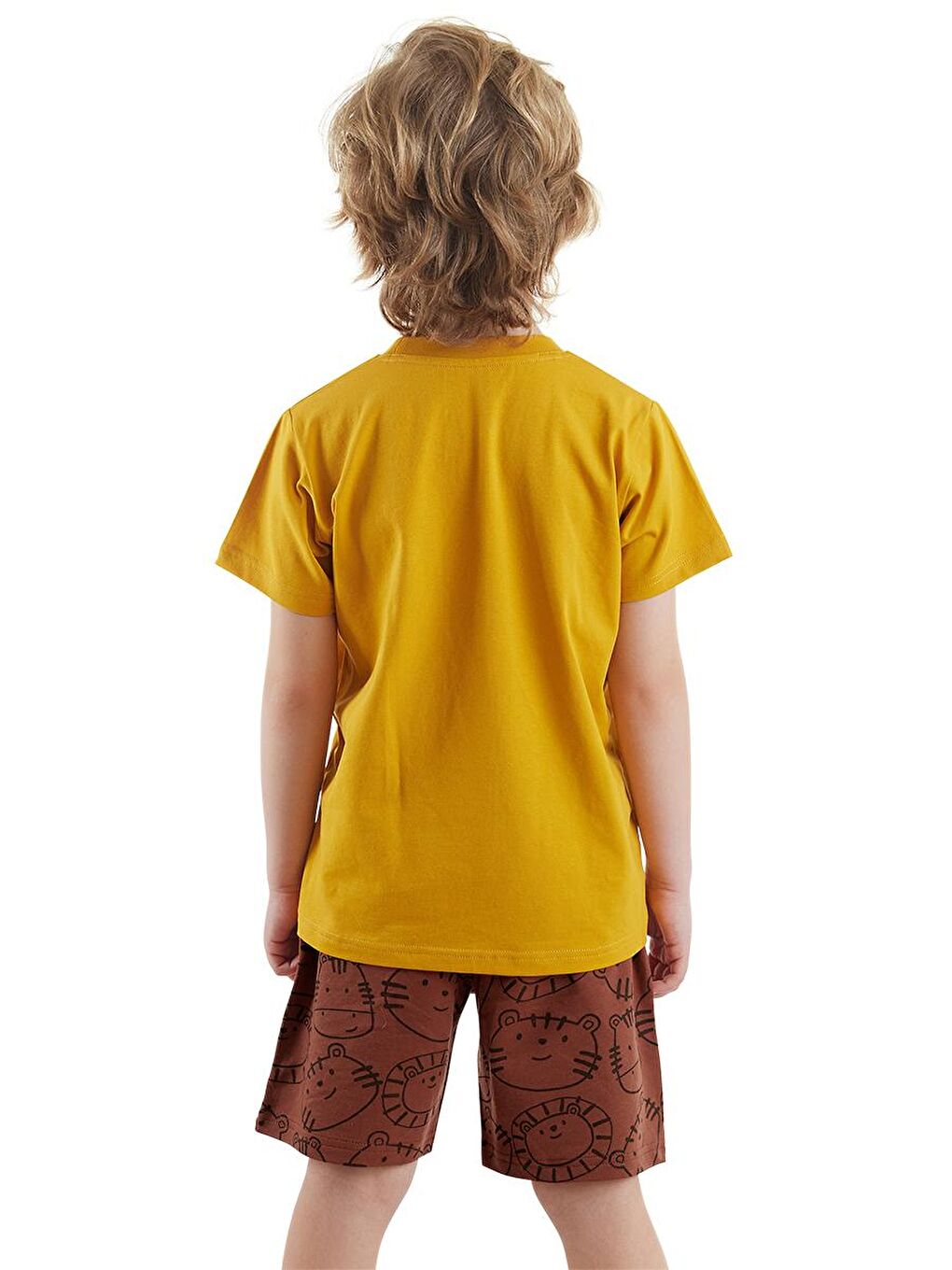 Denokids Hardal Sarı Wild Erkek Çocuk T-shirt Şort Takım - 1