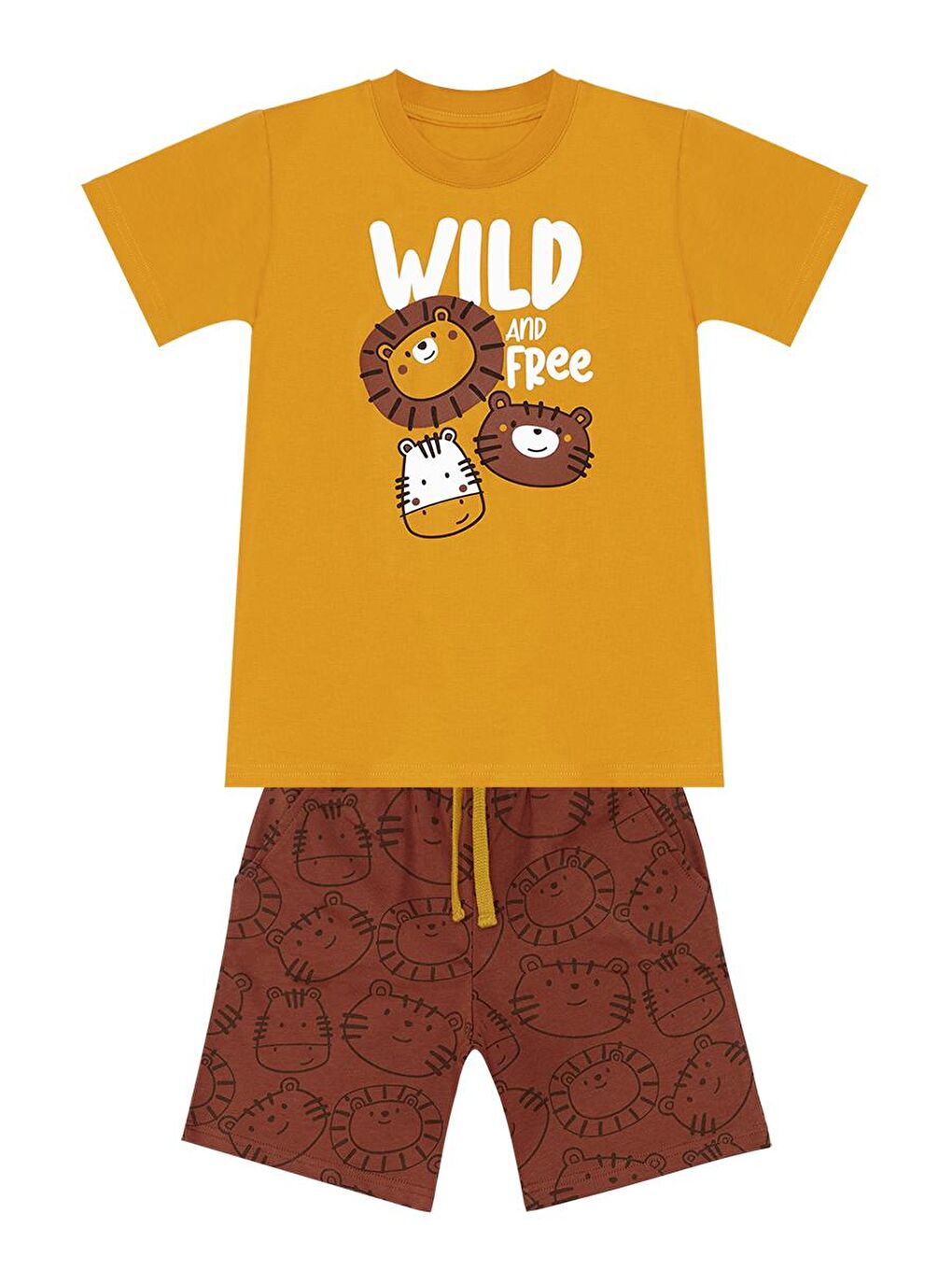 Denokids Hardal Sarı Wild Erkek Çocuk T-shirt Şort Takım - 2