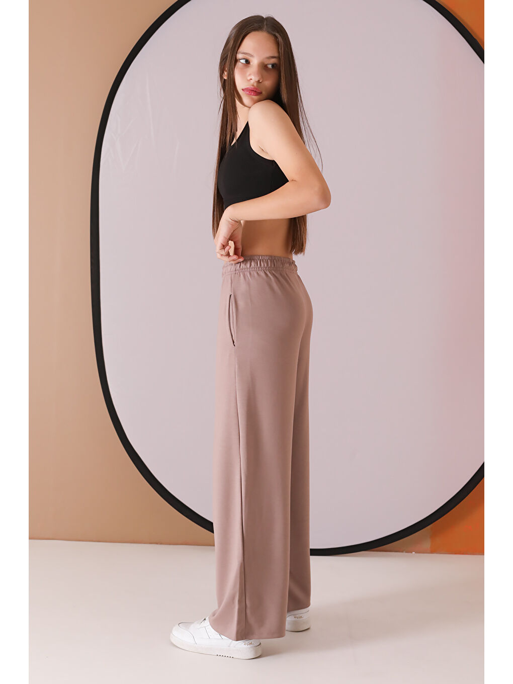 Kahverengi Kahve Geniş Paça Kesim Basic Kız Çocuk Pantolon 19746-2