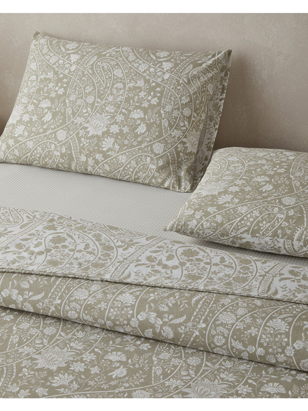 Heritage Grace Kolay Ütülenir Çift Kişilik Nevresim Takımı 200x220 cm Haki-1