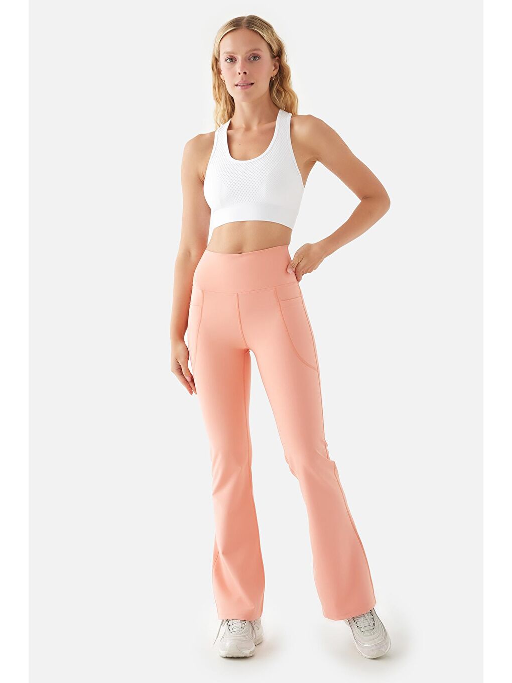 Pembe Carmen Flare Yüksek Bel Cepli Şeftali Yoga Pantolonu