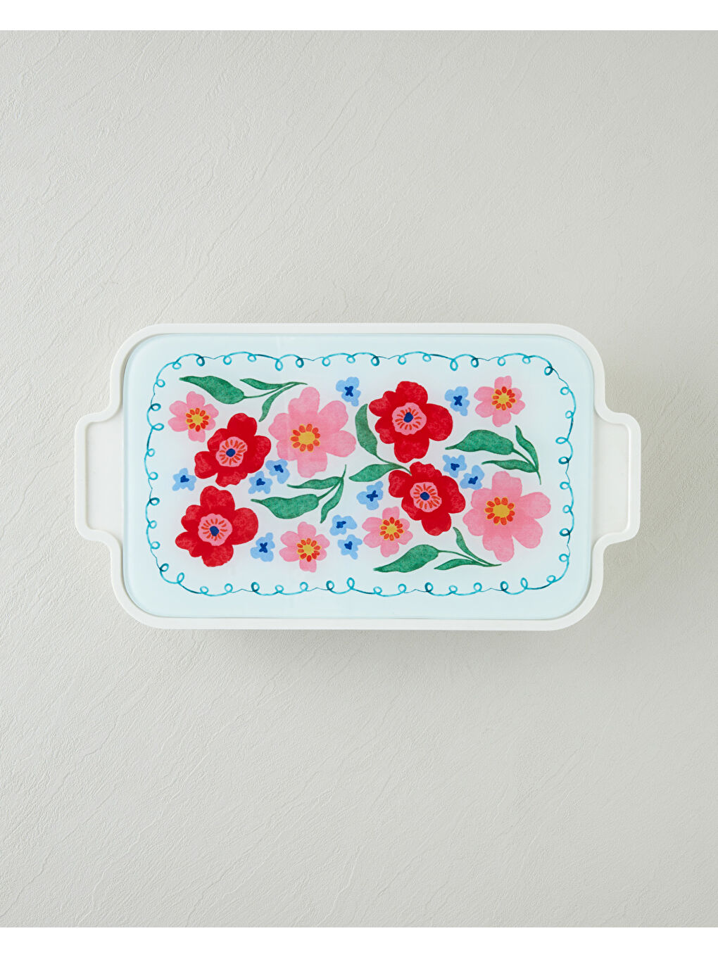 Bej Bright Floral Melamin 6'lı Cam Kapaklı Kahvaltılık 39x21 cm Renkli-1