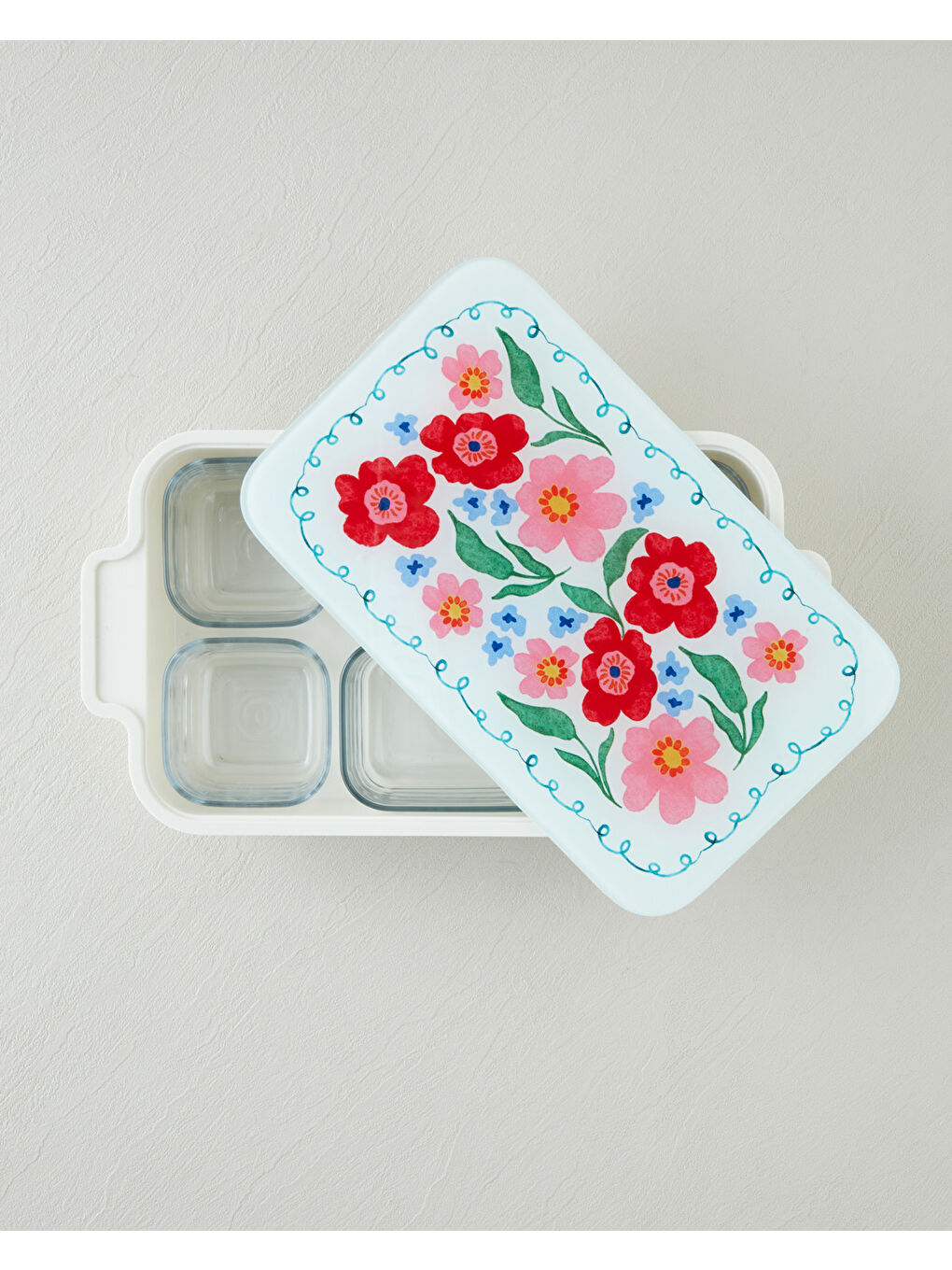 Bej Bright Floral Melamin 6'lı Cam Kapaklı Kahvaltılık 39x21 cm Renkli-2