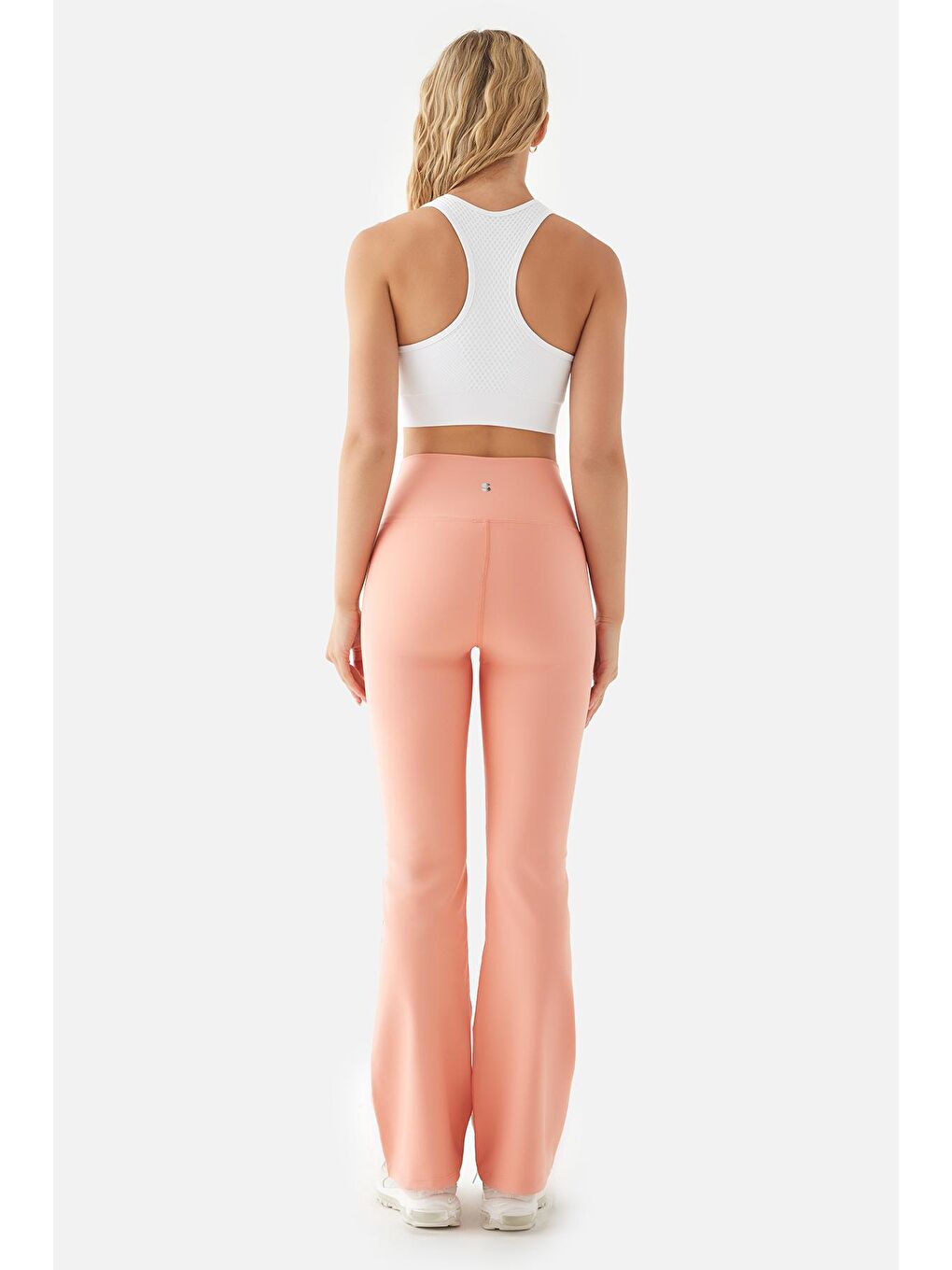 Pembe Carmen Flare Yüksek Bel Cepli Şeftali Yoga Pantolonu-3