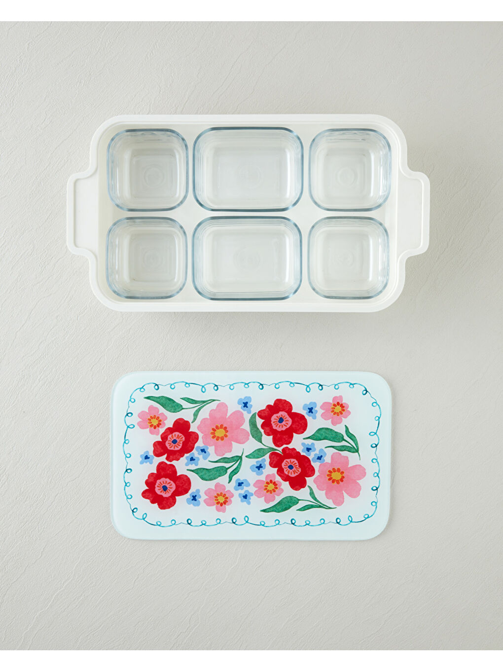 Bej Bright Floral Melamin 6'lı Cam Kapaklı Kahvaltılık 39x21 cm Renkli-3