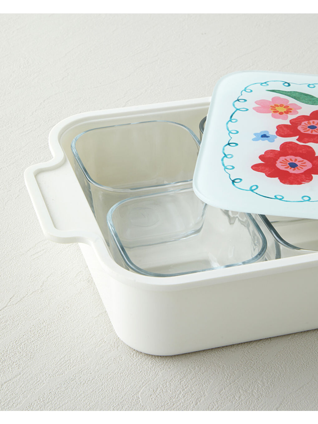 Bej Bright Floral Melamin 6'lı Cam Kapaklı Kahvaltılık 39x21 cm Renkli-4