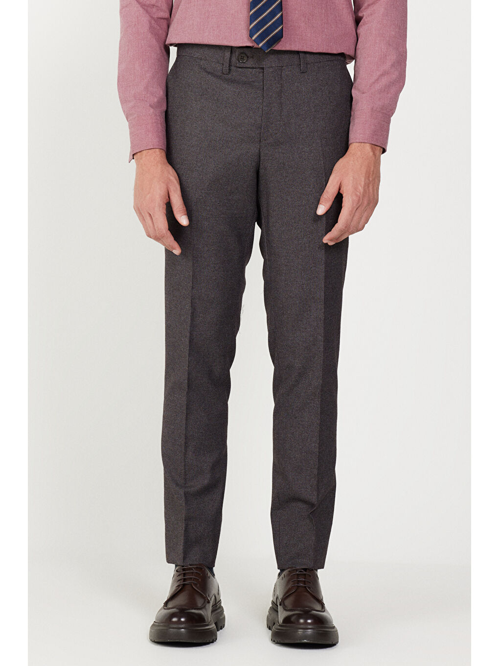 Erkek Bordo-Gri Slim Fit Dar Kesim Mono Yaka Desenli Yelekli Takım Elbise-5