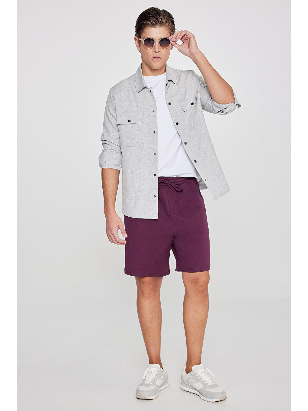 Erkek Bordo Pamuklu Rahat Nefes Alabilen 2 İplik Cepli Örme Standart Fit Normal Kesim Şort