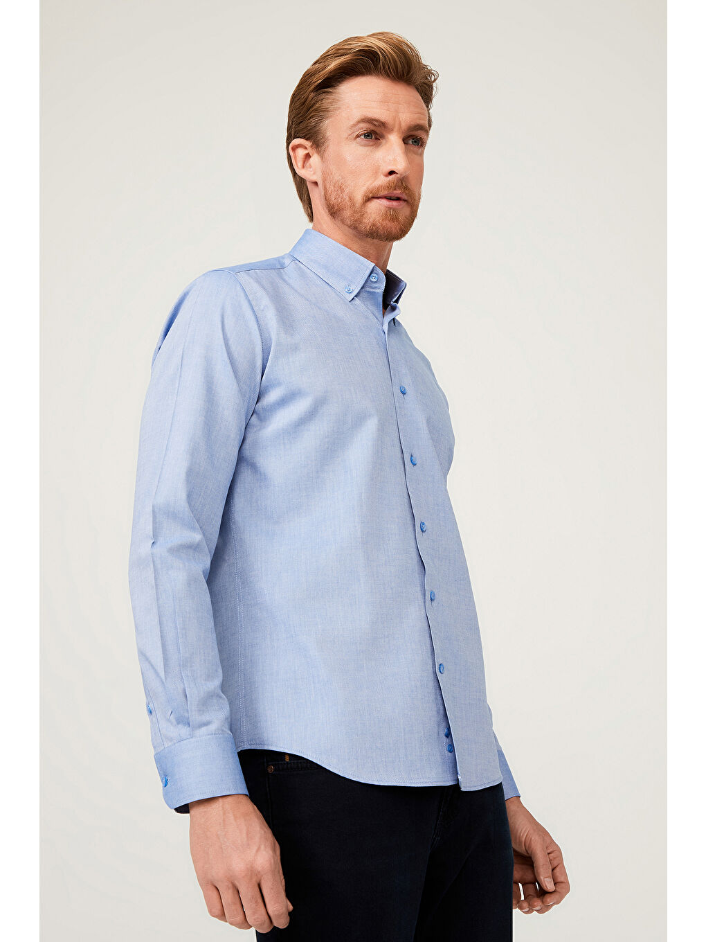 Mavi Uzun Kol Slim Fit Dar Kesim Pamuk %100 Pamuk Gömlek