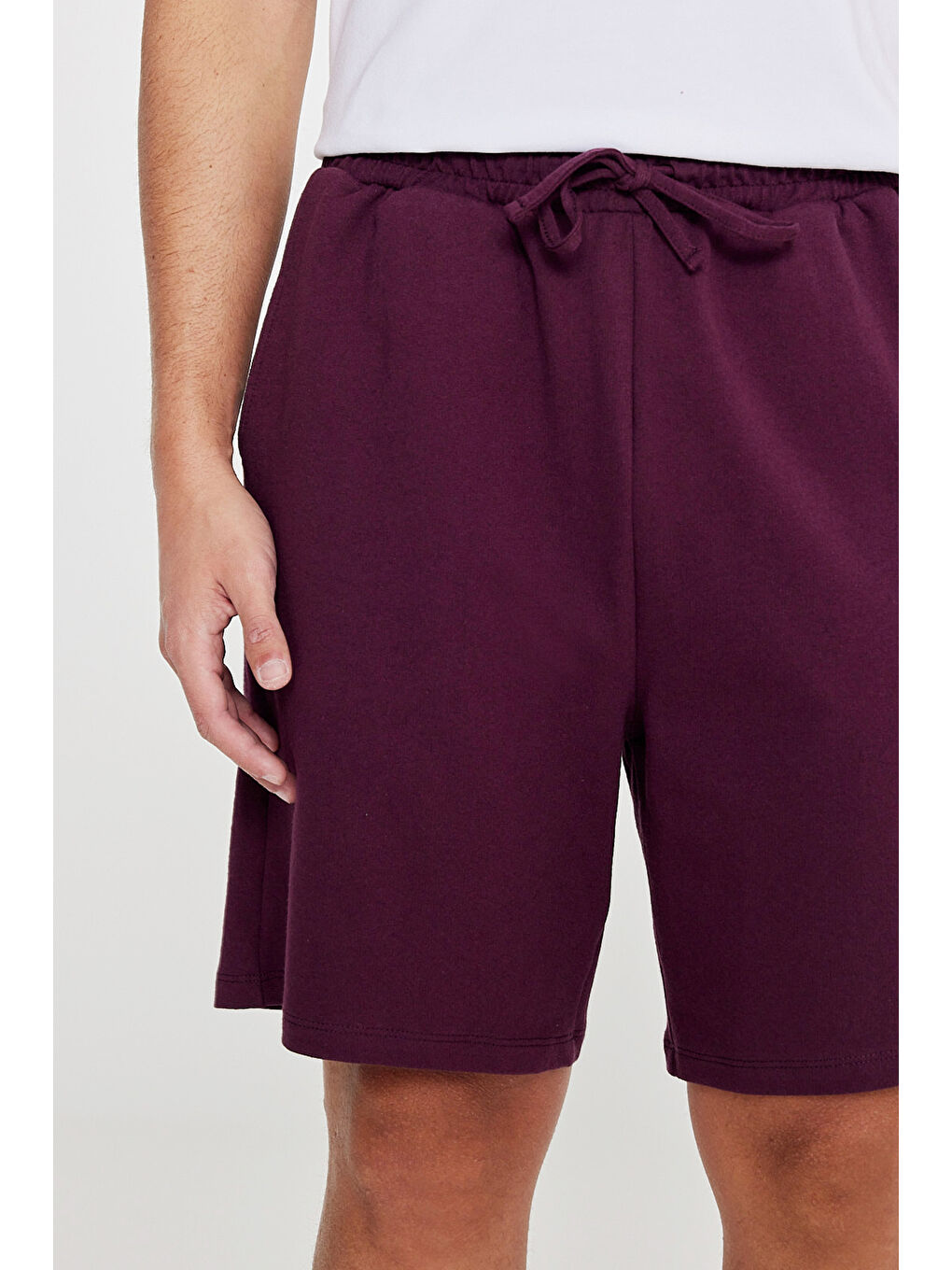 Erkek Bordo Pamuklu Rahat Nefes Alabilen 2 İplik Cepli Örme Standart Fit Normal Kesim Şort-3