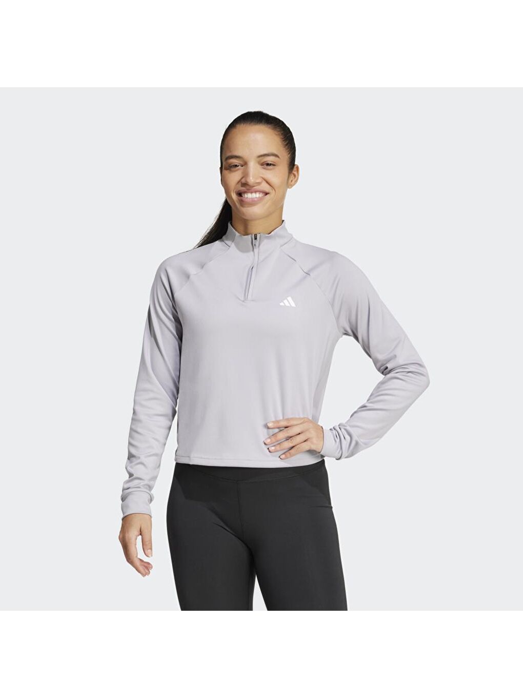 Adidas Gri Train Essentials 1/4 Zip Kadın Gri Dik Yaka Sweatshirt