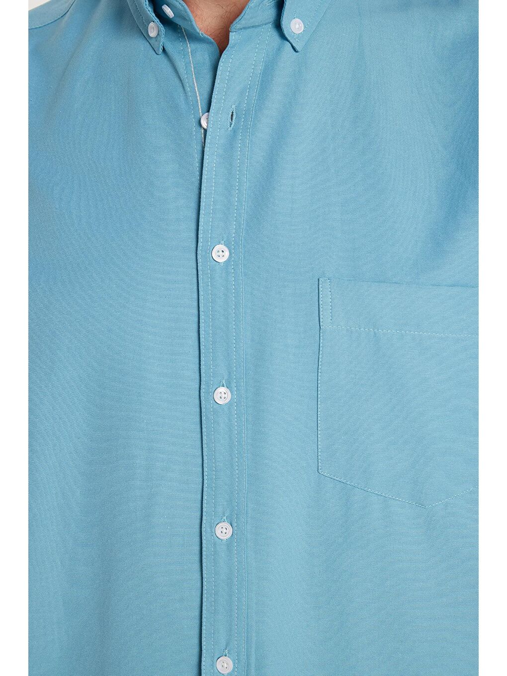 Erkek Klasik Regular Fit Rahat Kesim Düğmeli Spor Yaka Oxford Pamuklu Kısa Kol Mavi Gömlek-2