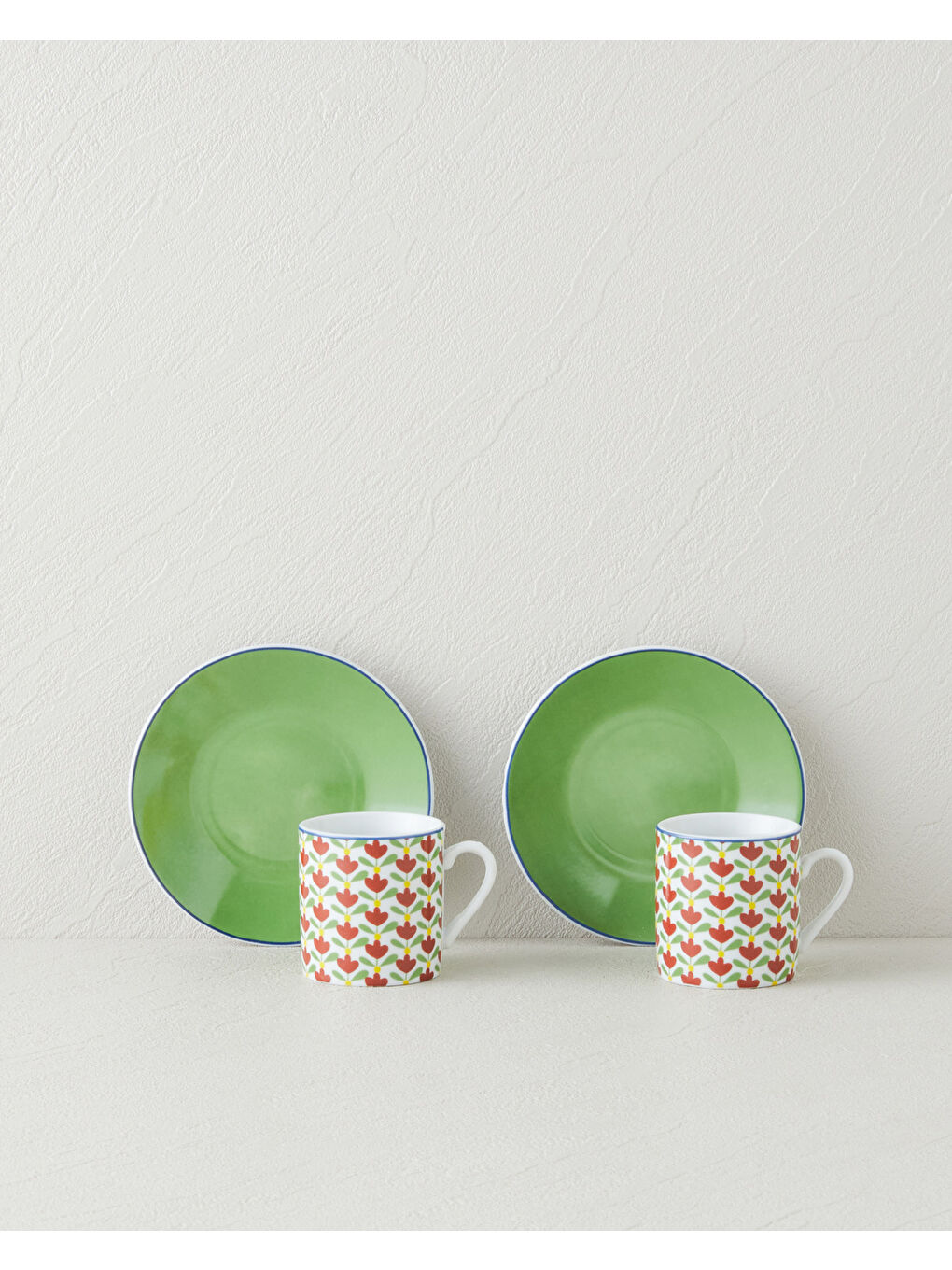 Wisp Porselen 4 Parça 2 Kişilik Kahve Fincan Takımı 80 ml Yeşil-Kırmızı-1