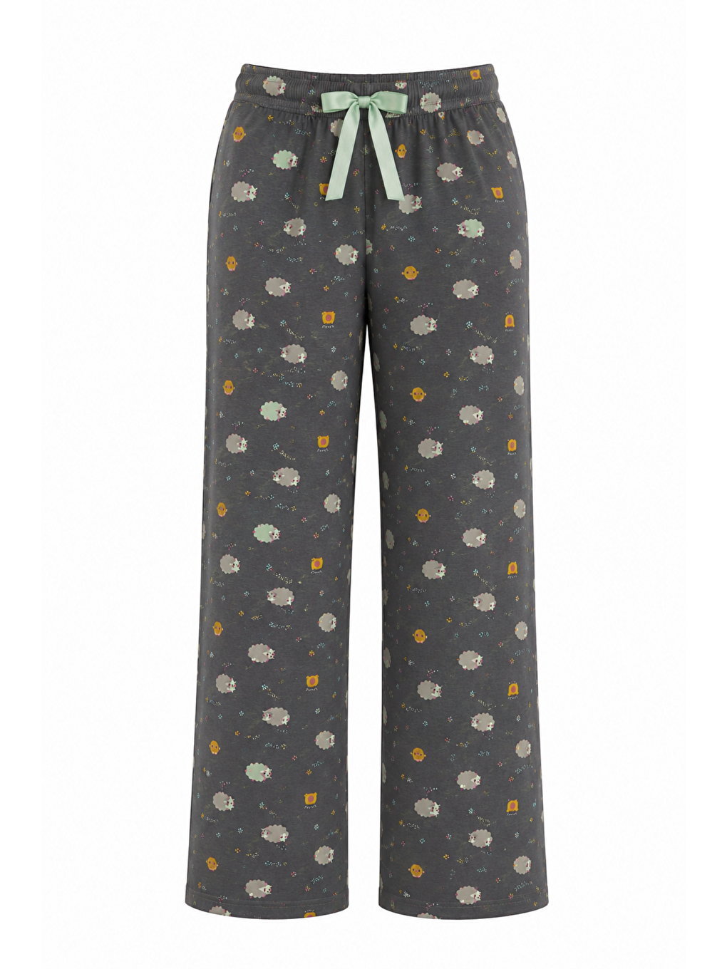 Gri Kadın Büyük Beden Desenli Viskon Düz Paça Battal Pijama Altı-1