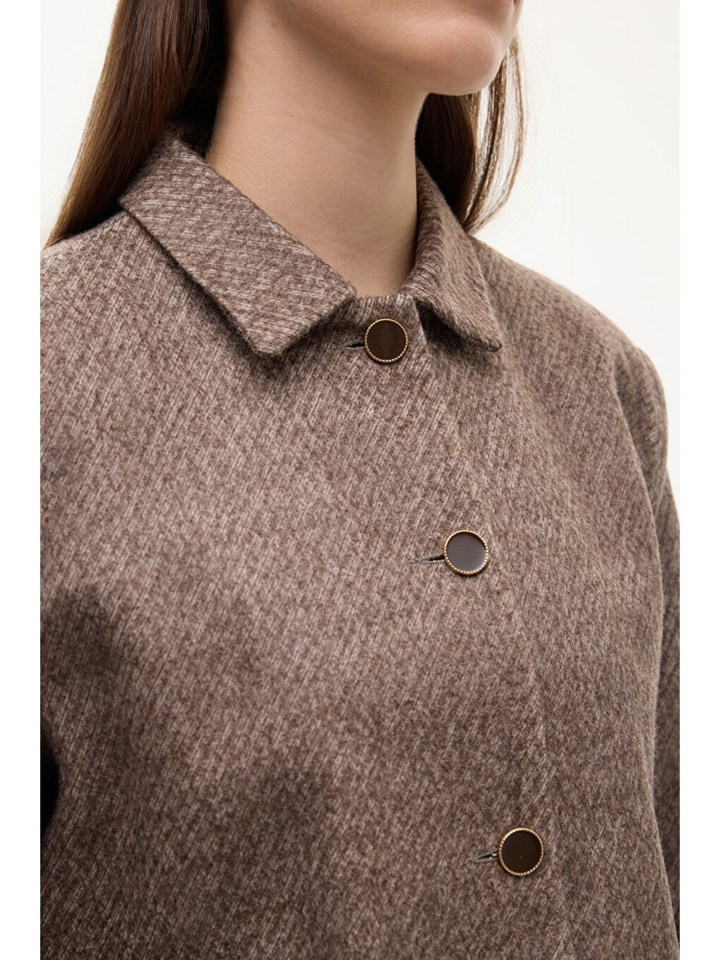 Dokulu Kapak Cepli Düğmeli Ceket Kahverengi-2