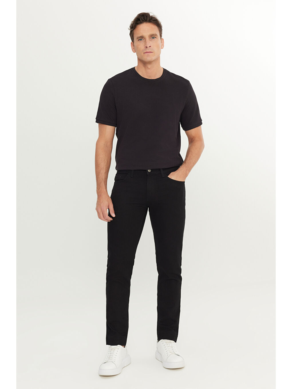Erkek Siyah Pamuklu Slim Fit Dar Kesim 5 Cep Esnek Denim Jean Pantolon-1