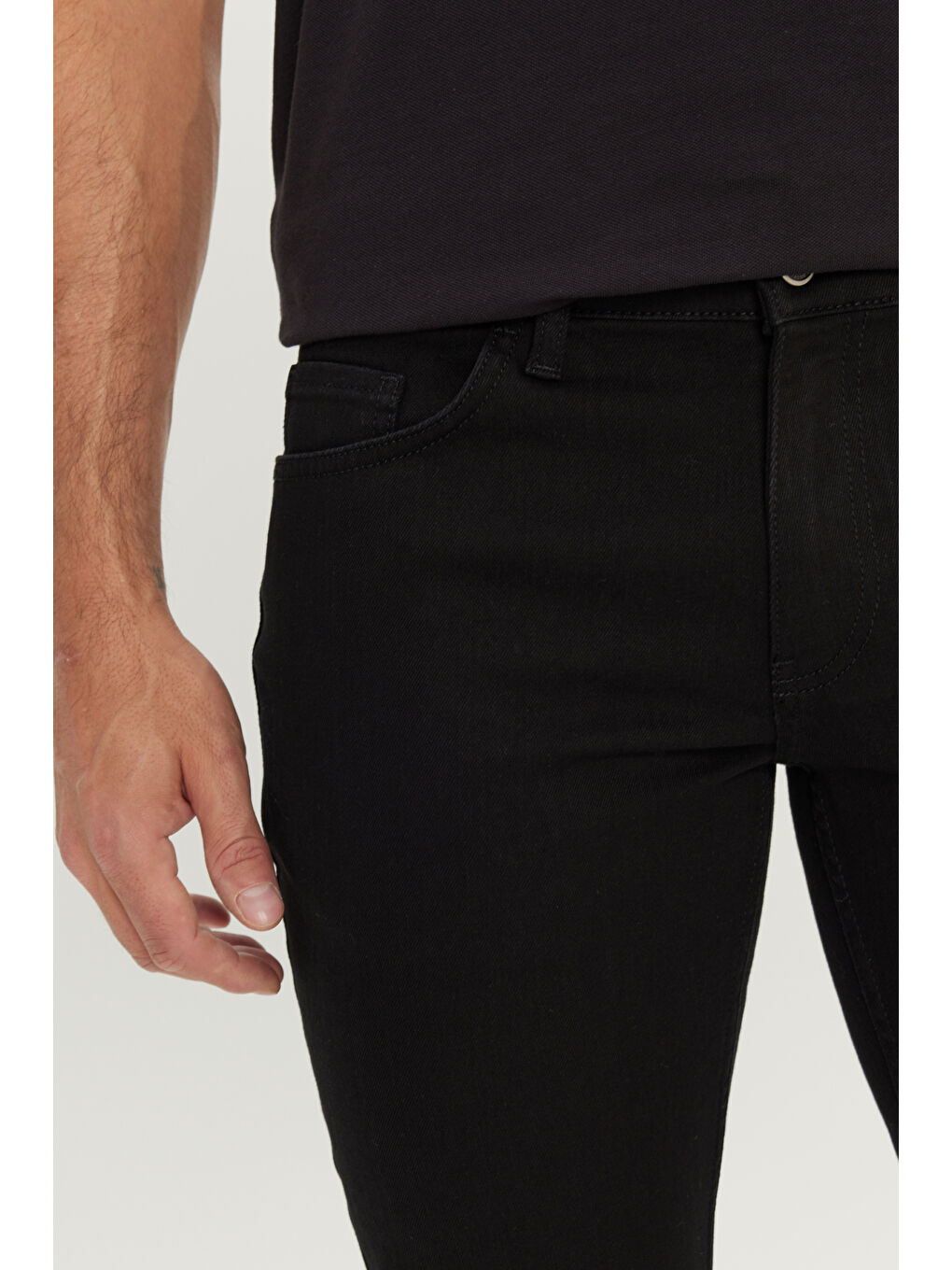 Erkek Siyah Pamuklu Slim Fit Dar Kesim 5 Cep Esnek Denim Jean Pantolon-3