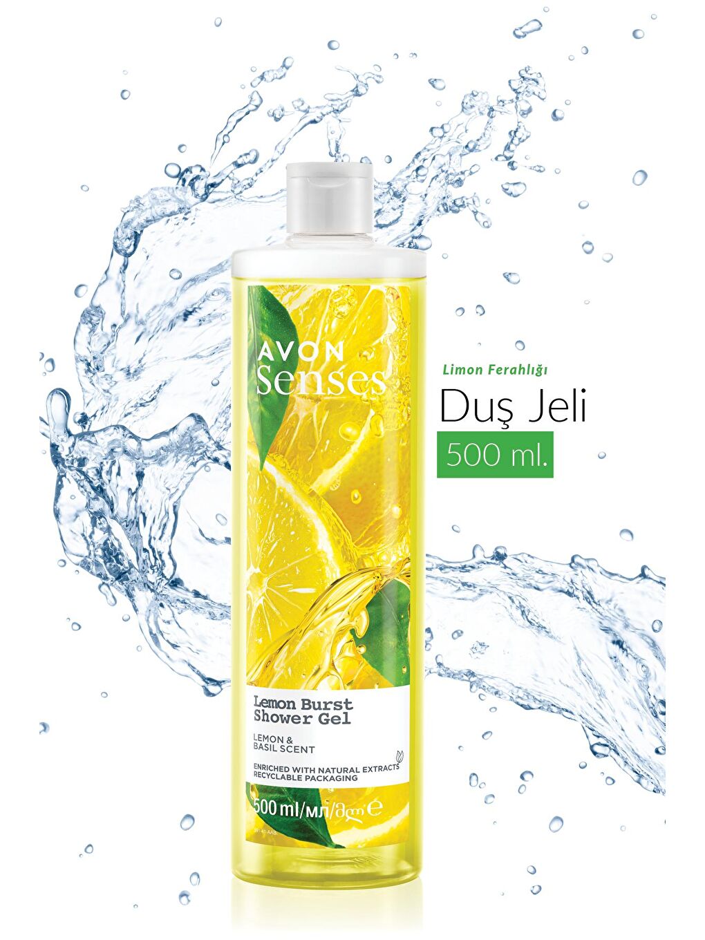 AVON Renksiz Senses Lemon Burst Limon ve Reyhan Kokulu Duş Jeli 500 Ml. - 1