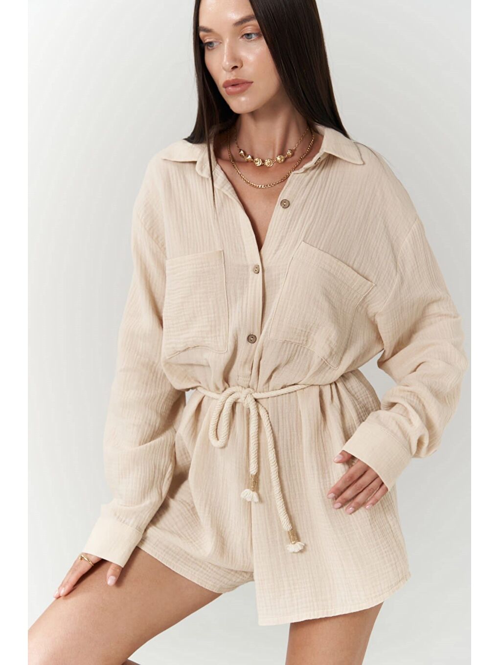 Anetta Bej Müslin Kısa Tulum