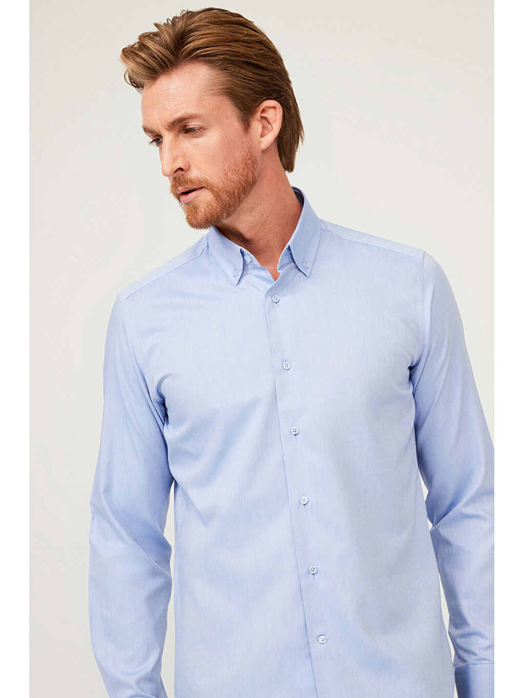 Mavi Uzun Kol Slim Fit Dar Kesim Pamuk %100 Pamuk Gömlek-2