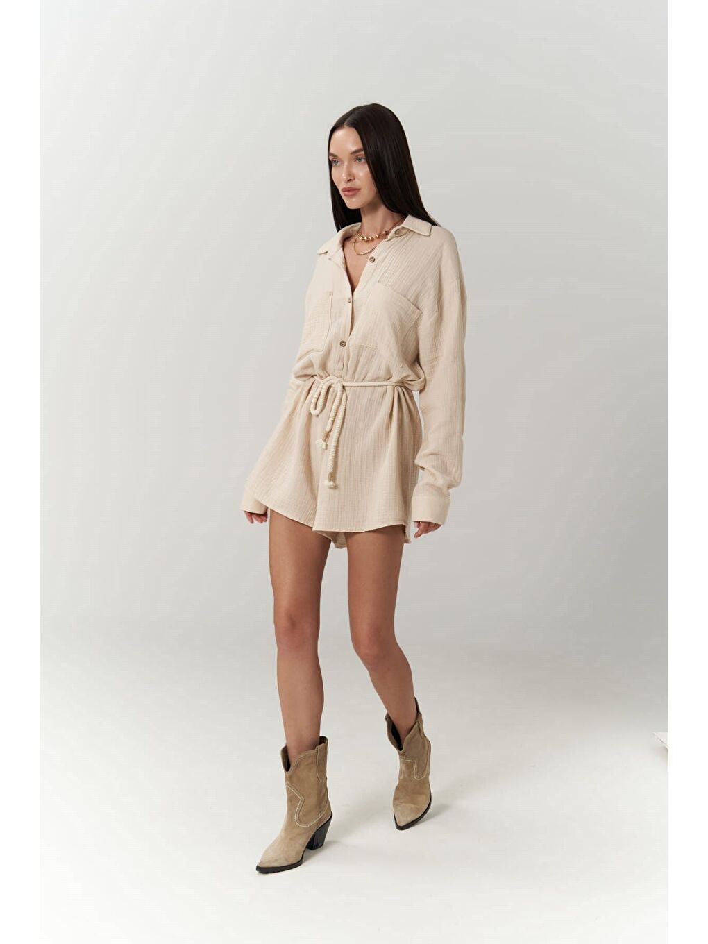 Anetta Bej Müslin Kısa Tulum-2