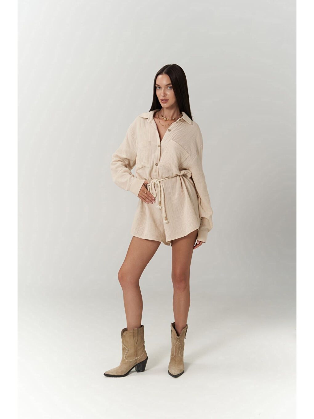 Anetta Bej Müslin Kısa Tulum-6