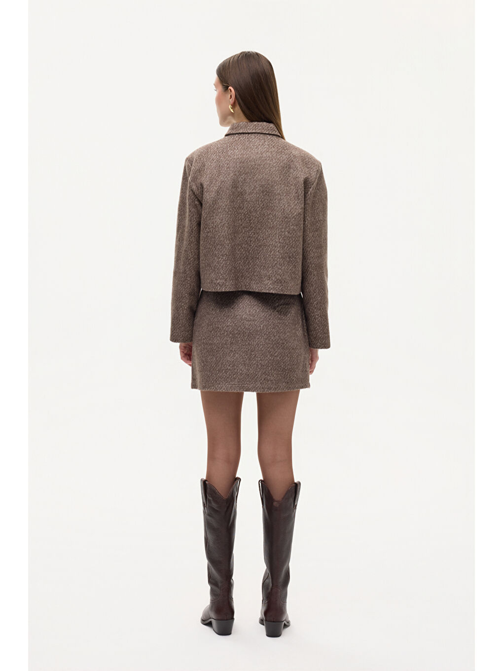 Dokulu Kapak Cepli Düğmeli Ceket Kahverengi-4