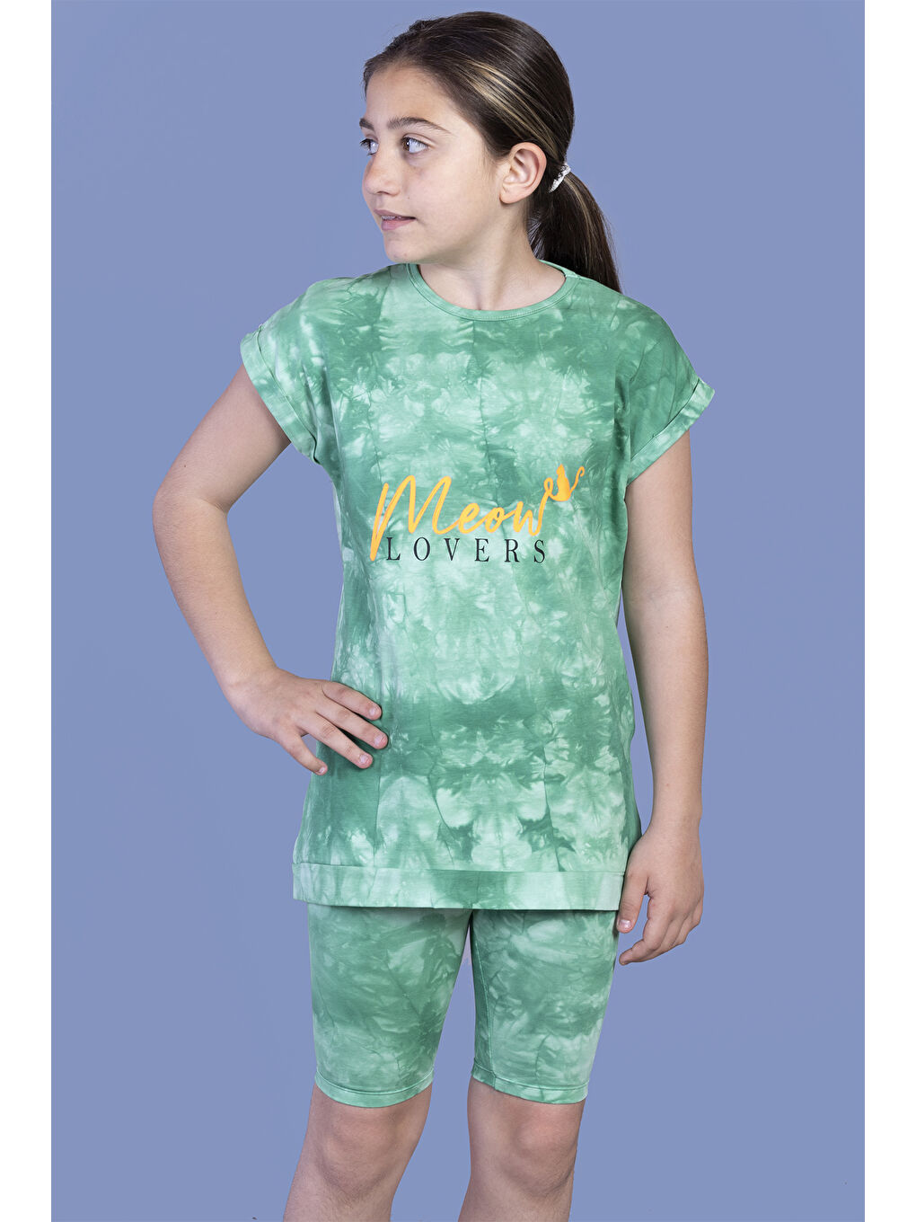 Toontoykids Yeşil Kız Çocuk Batik Desenli Baskılı Taytlı Takım