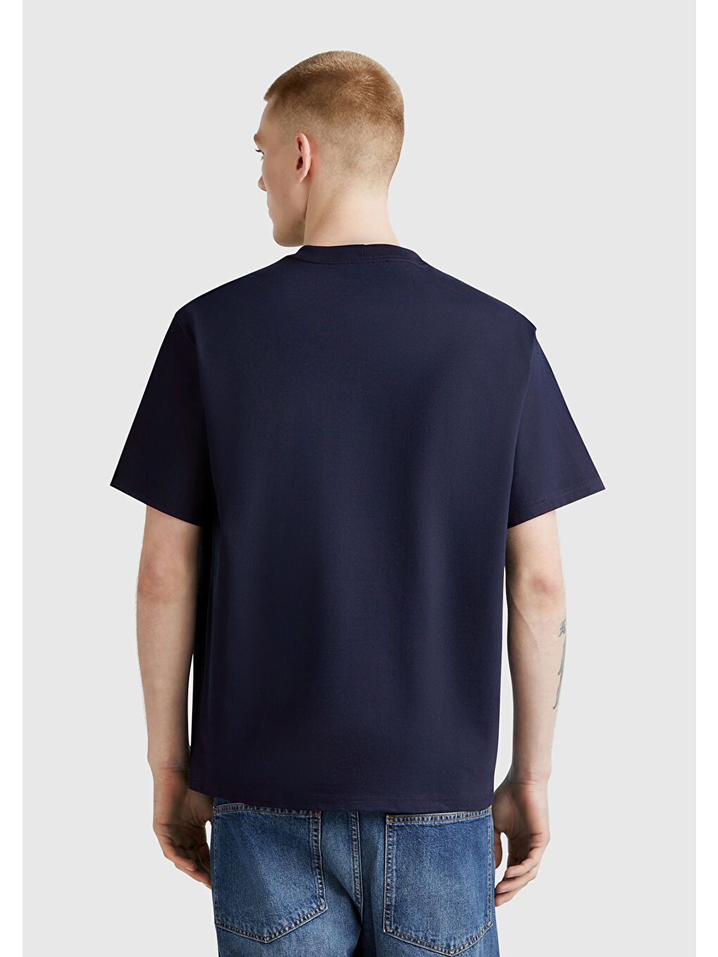 Erkek Lacivert %100 Pamuk Önü Logo İşlemeli  T-Shirt-2