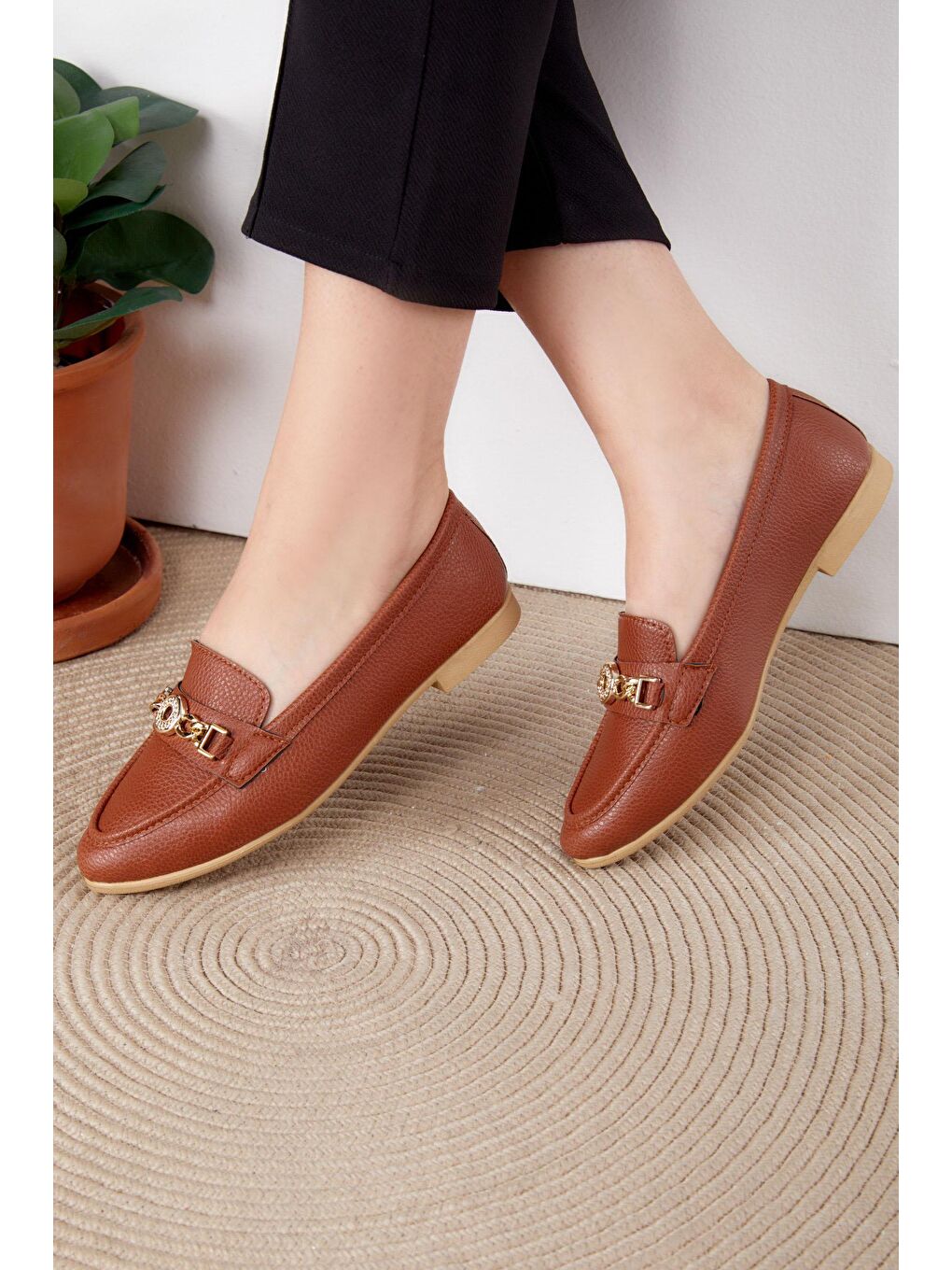 Kahverengi Kadın Taba Tokalı Babet - 25548-1