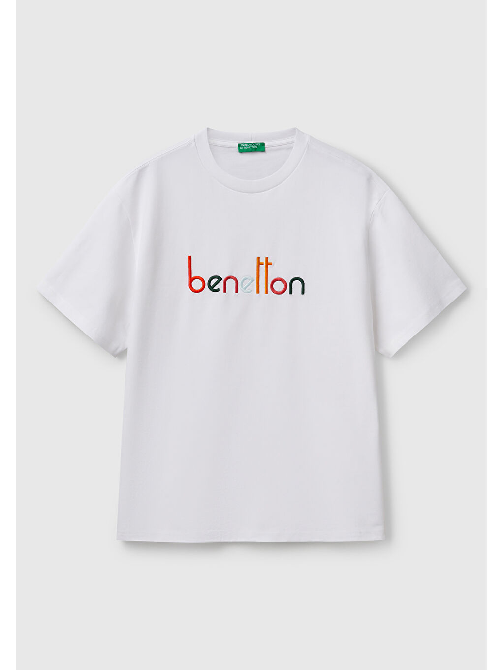 Erkek Beyaz %100 Pamuk Önü Logo İşlemeli  T-Shirt-1