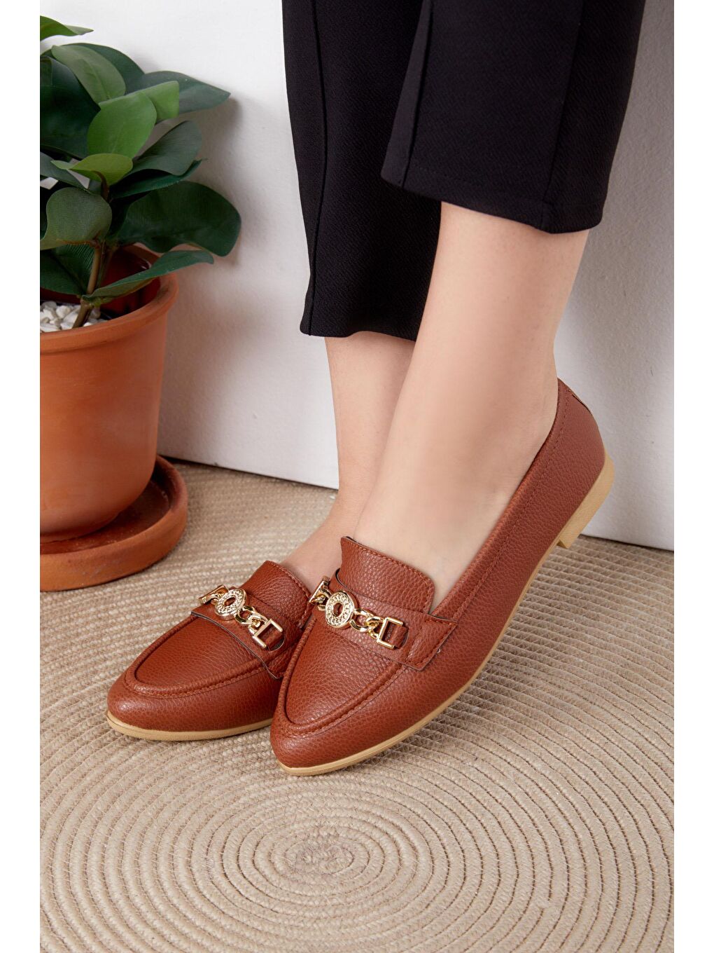 Kahverengi Kadın Taba Tokalı Babet - 25548-2
