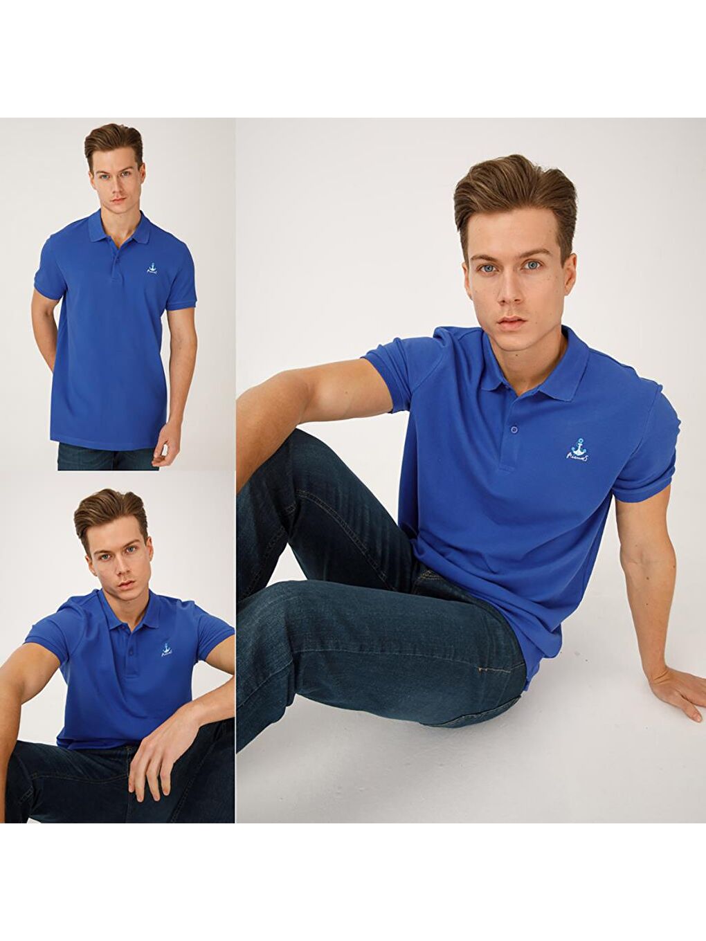 Lacivert Yelken Mavi Erkek Polo Yaka %100 Pamuk Tişört-6