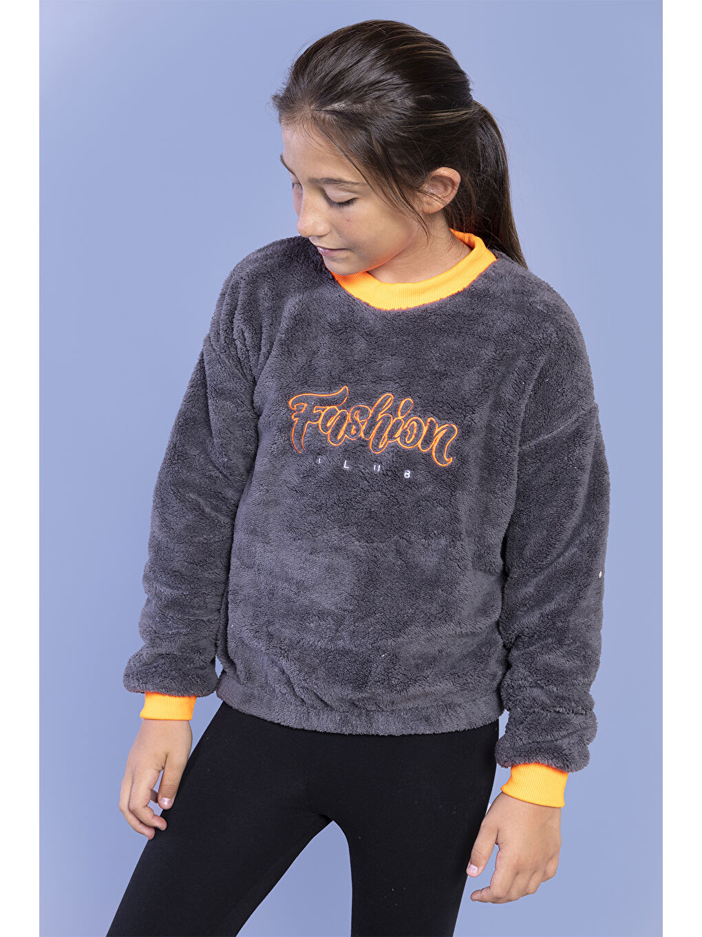 Toontoykids Antrasit Kız Çocuk Nakışlı Pelüş Sweatshirt