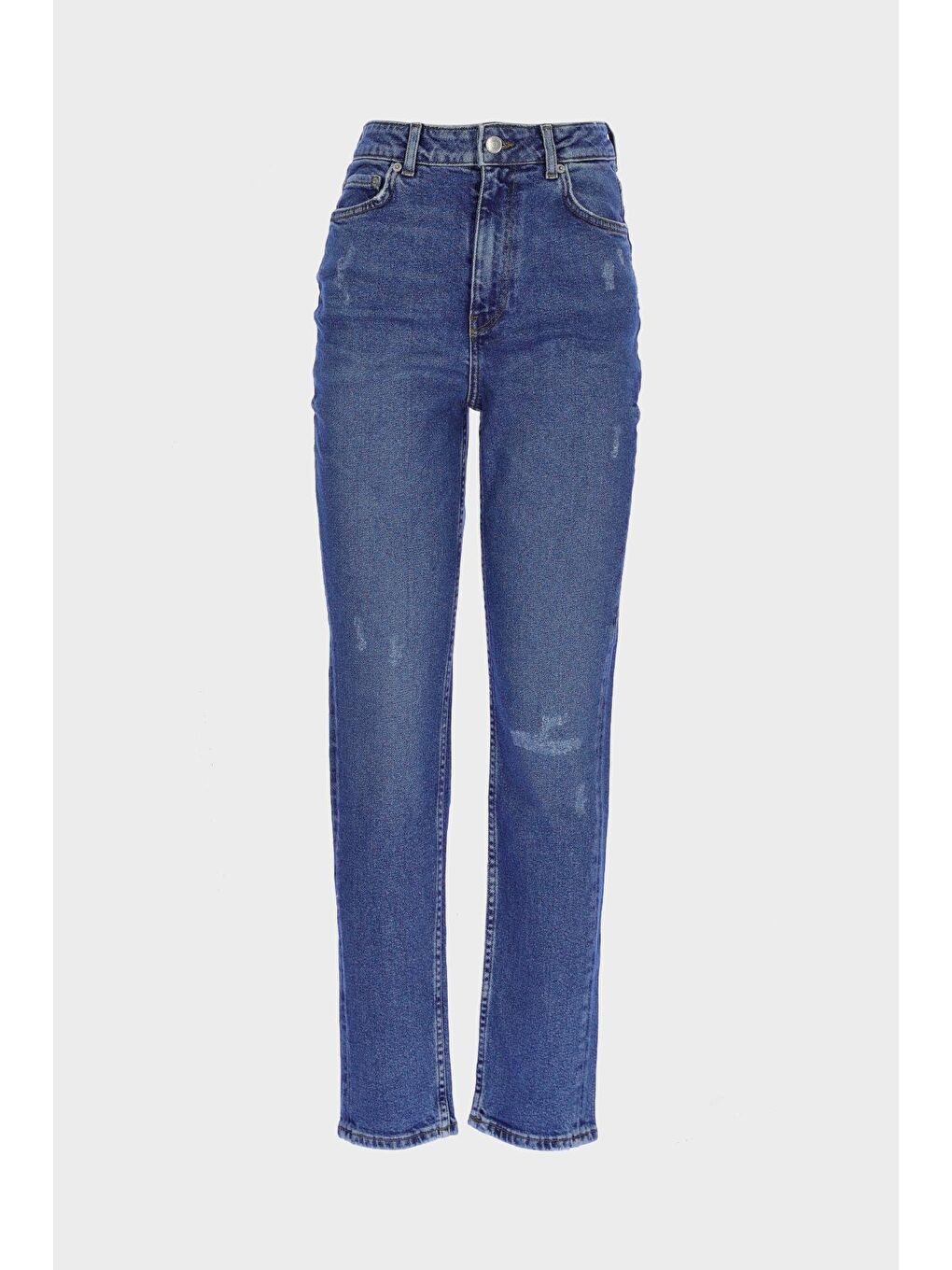 Sydney Orta Mavi Yüksek Bel Patı Fermuarlı Yıpratma Detaylı Jean Pantolon C 4529-055