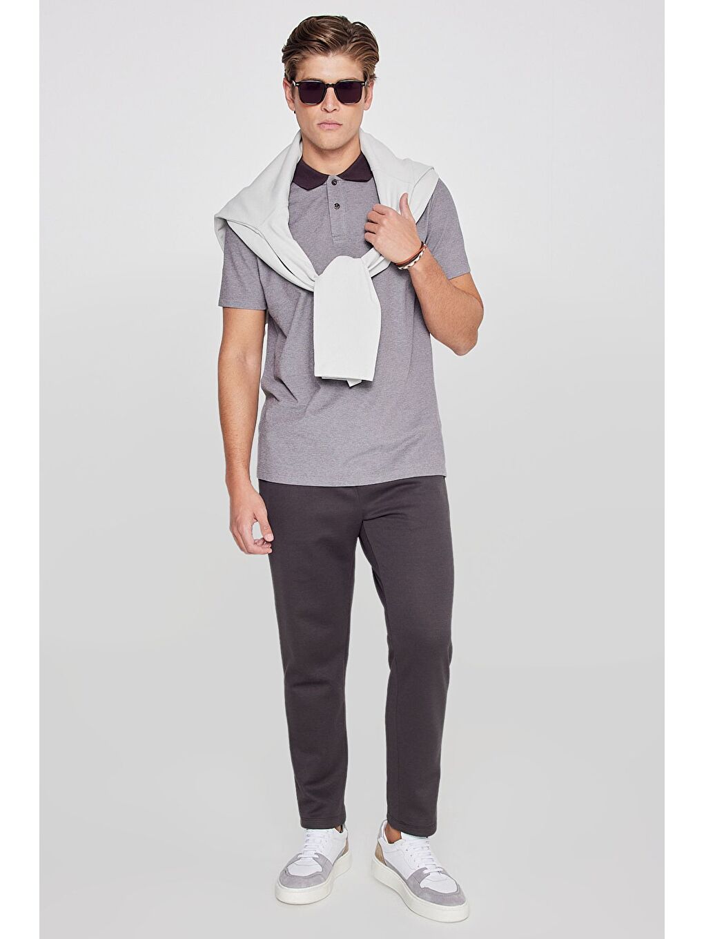 Kahverengi Erkek Acı Kahve Pamuklu Slim Fit Dar Kesim Polo Yaka Tişört-1