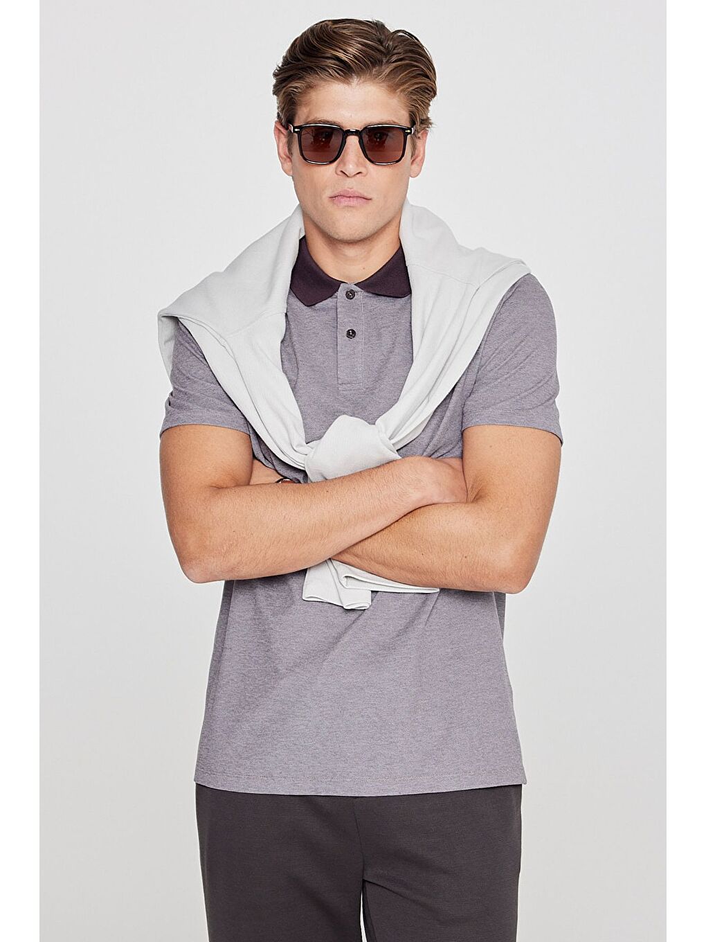 Kahverengi Erkek Acı Kahve Pamuklu Slim Fit Dar Kesim Polo Yaka Tişört-2