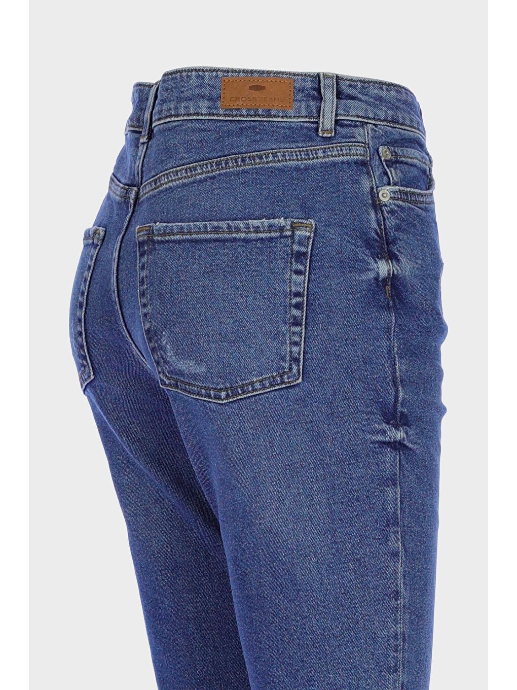 Sydney Orta Mavi Yüksek Bel Patı Fermuarlı Yıpratma Detaylı Jean Pantolon C 4529-055-2