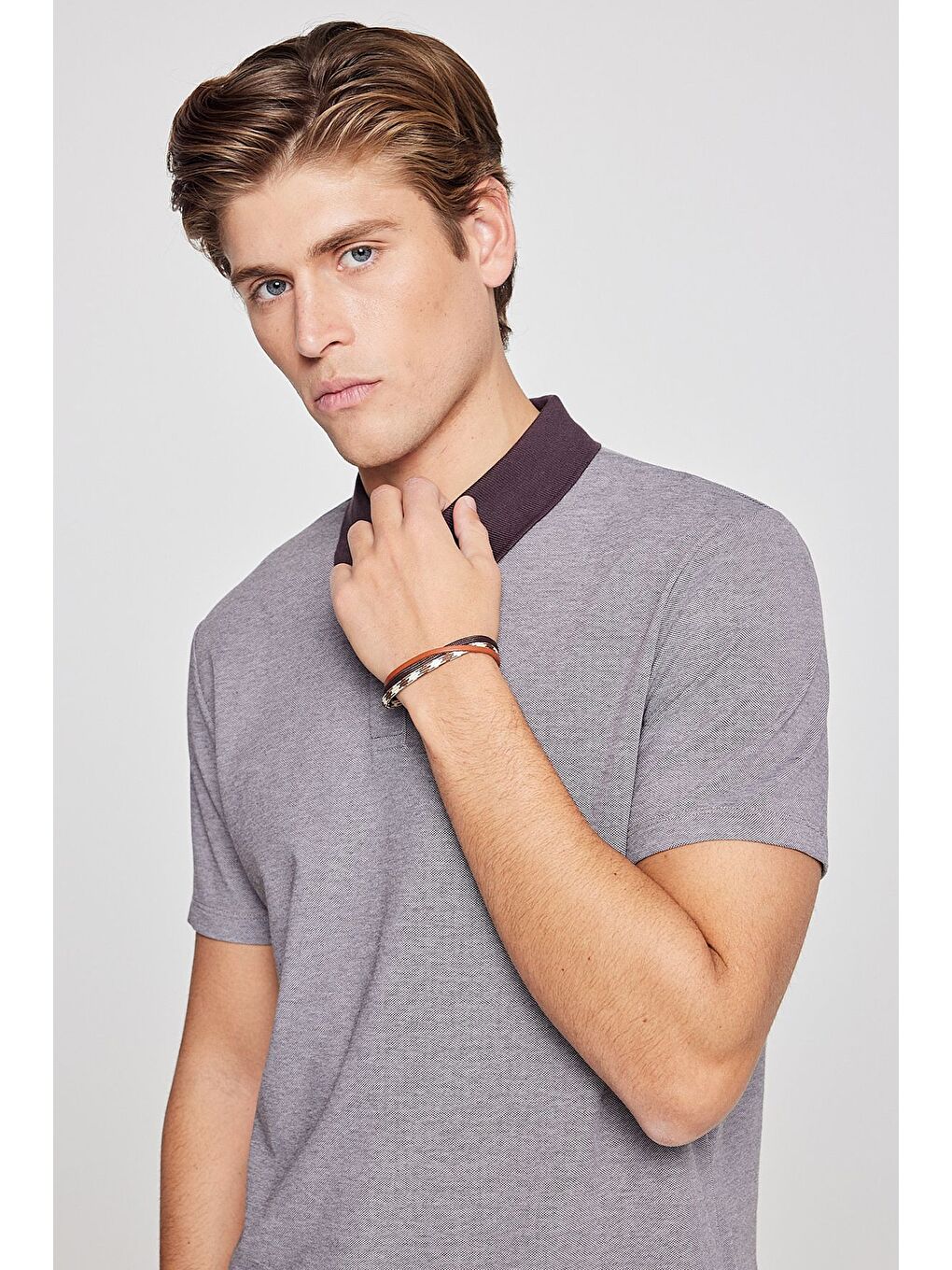 Kahverengi Erkek Acı Kahve Pamuklu Slim Fit Dar Kesim Polo Yaka Tişört-3