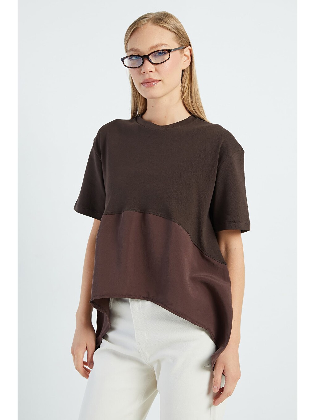 Kahverengi Basic Arkası Uzun Oversize Tişört