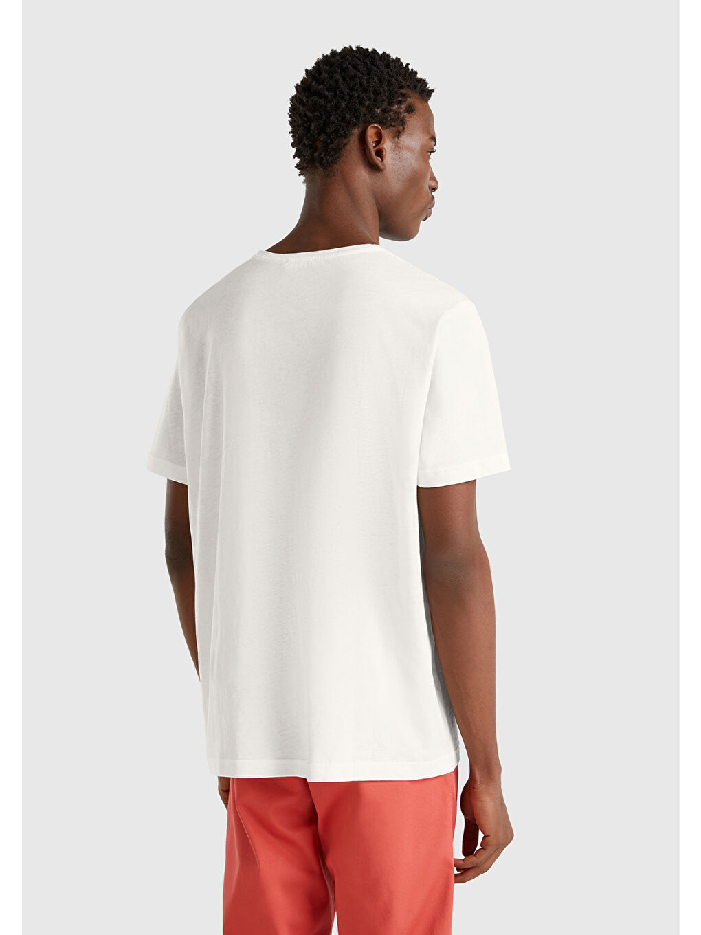 Erkek Beyaz %100 Pamuk Bisiklet Yaka T-Shirt-2